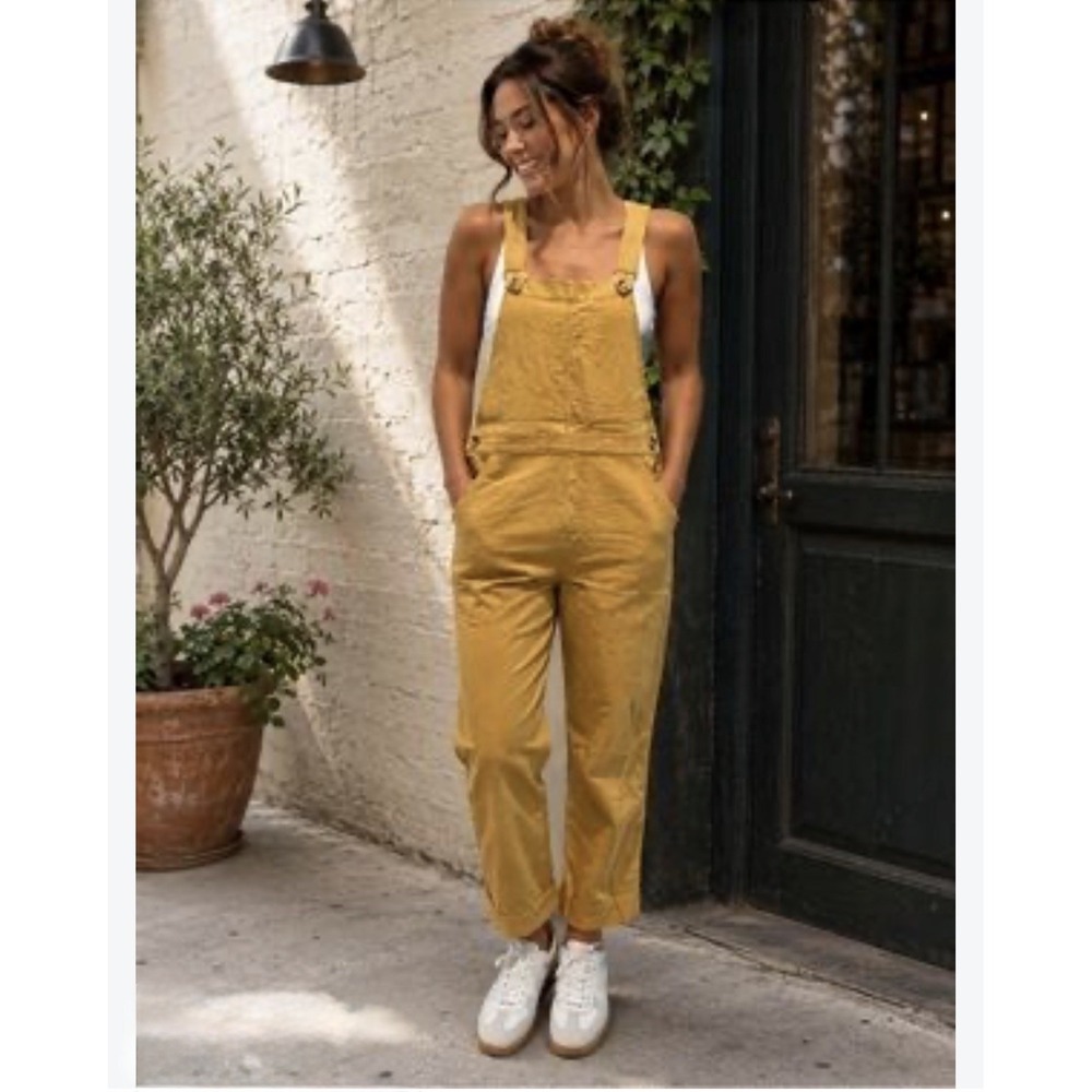 Club Monaco Women's Beige Cotton Canvas Overalls M Square Neck Straight Leg